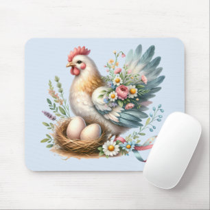 Floral Hen with Eggs Vintage Farmhouse Charm Mouse Pad