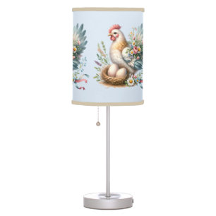 Floral Hen with Eggs Vintage Farmhouse Charm Table Lamp