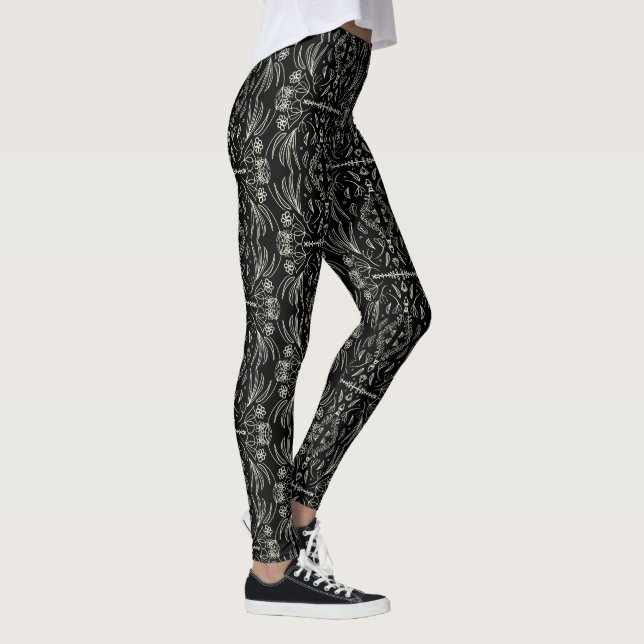 Floral Henna Mandala Black Pattern Leggings (Right)