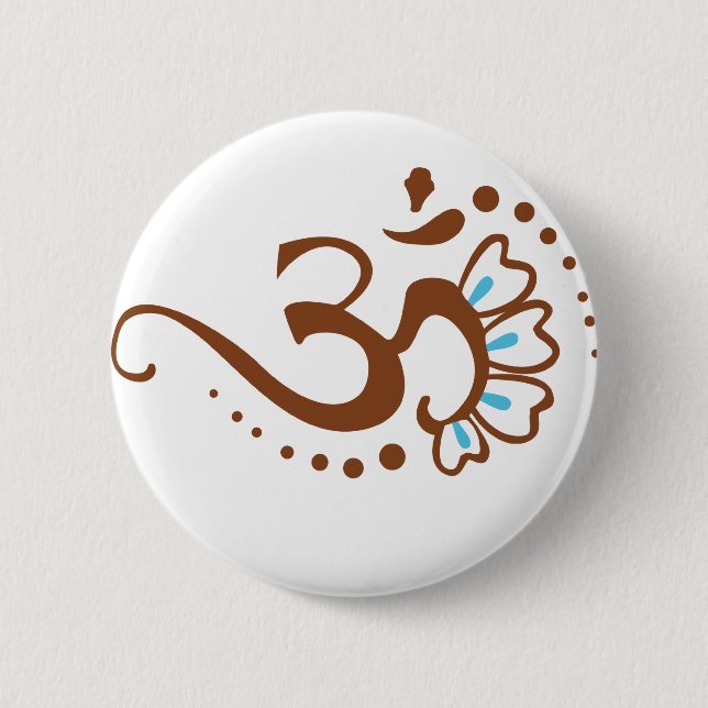 Floral Henna Om Pinback Button (Front)