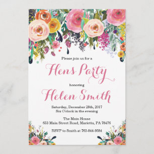 Floral Hens Party Invitation Card Watercolor