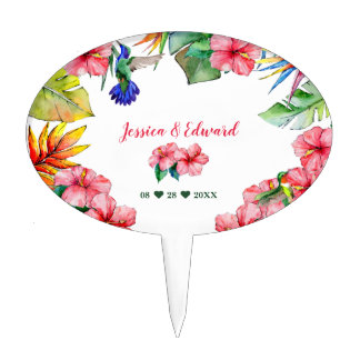 Floral Hibiscus Hawaiian Tropical Wedding Cake Topper