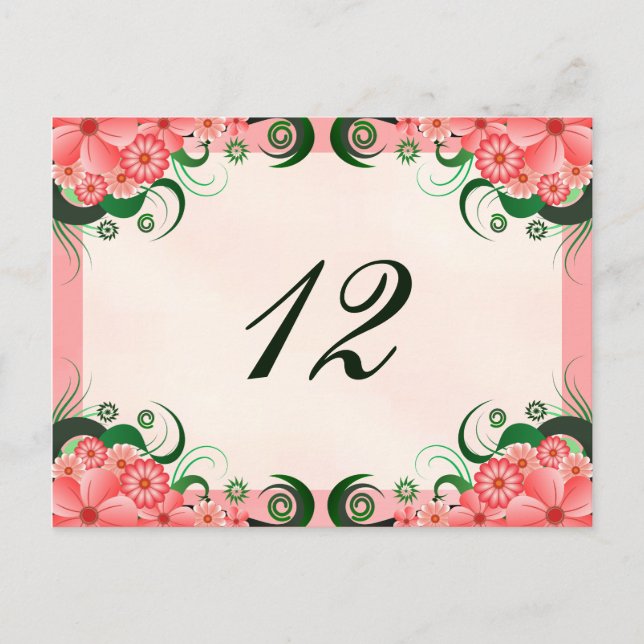 Floral Hibiscus Pink Reception Table Number Cards (Front)