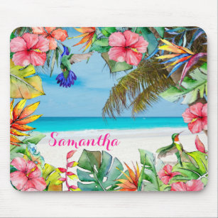 Floral Hibiscus Tropical Beach Personalized Mouse Pad