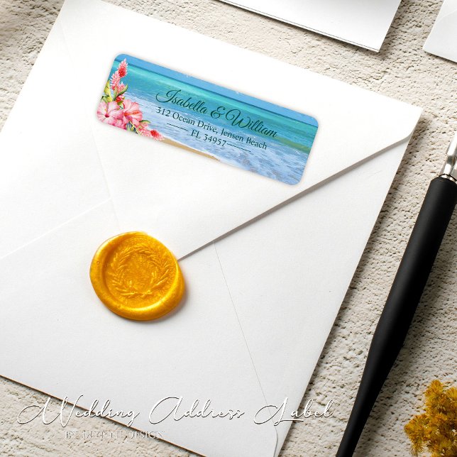 Floral Hibiscus Tropical Beach Wedding Address Label (Creator Uploaded)