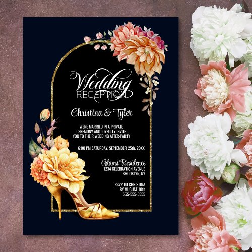 Floral High Heel Shoe Blue Arch Wedding Reception Invitation