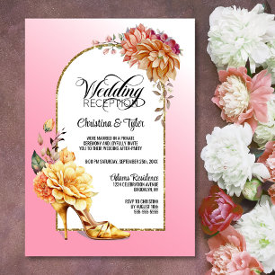 Floral High Heel Shoe Pink Arch Wedding Reception Invitation