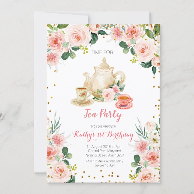 Floral High Tea Party Birthday Invite 