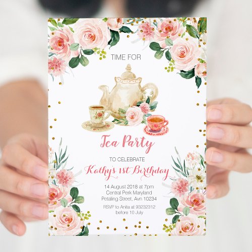 Floral High Tea Party Birthday Invite