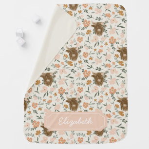 Floral Highland Cow Baby Blanket