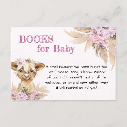 Floral Highland Cow Baby Shower Books for Baby Enclosure Card