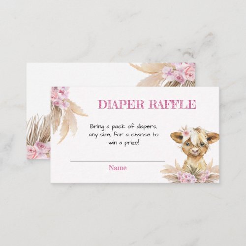Floral Highland Cow Baby Shower Diaper Raffle  Enclosure Card