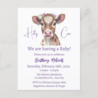 Floral Highland Cow Baby Shower Invitation