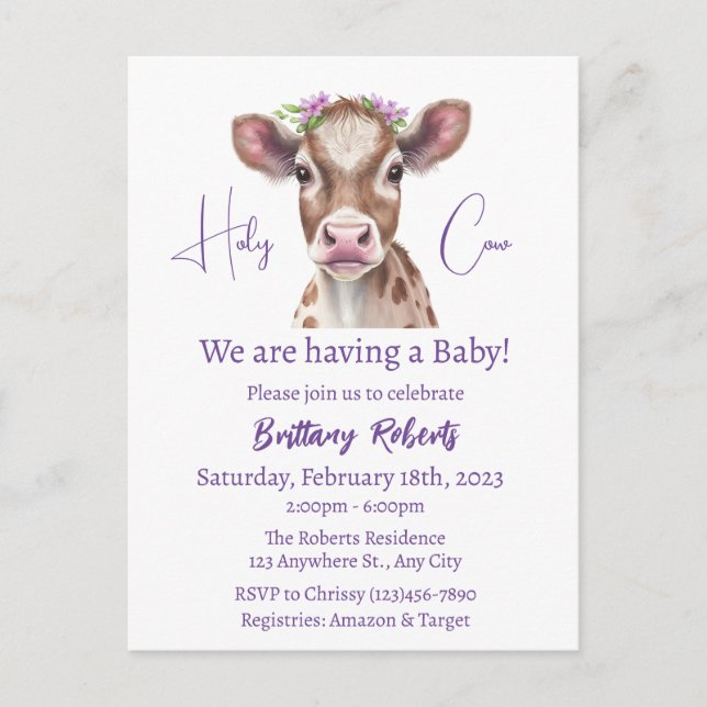 Floral Highland Cow Baby Shower Invitation (Front)