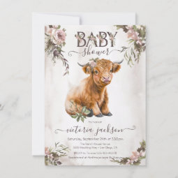 Floral Highland Cow Baby Shower Invitation | Zazzle