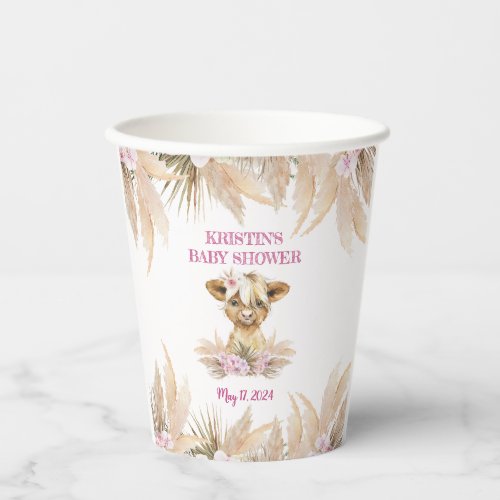 Floral Highland Cow Baby Shower  Paper Cups