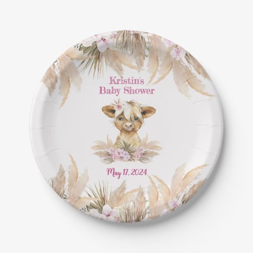 Floral Highland Cow Baby Shower  Paper Plates