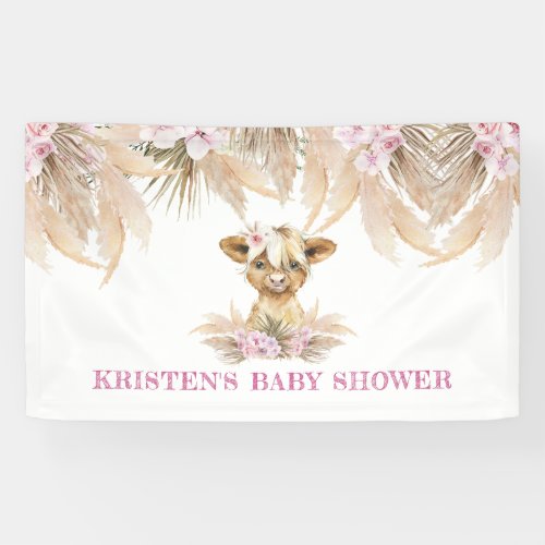 Floral Highland Cow Baby Shower Welcome Banner