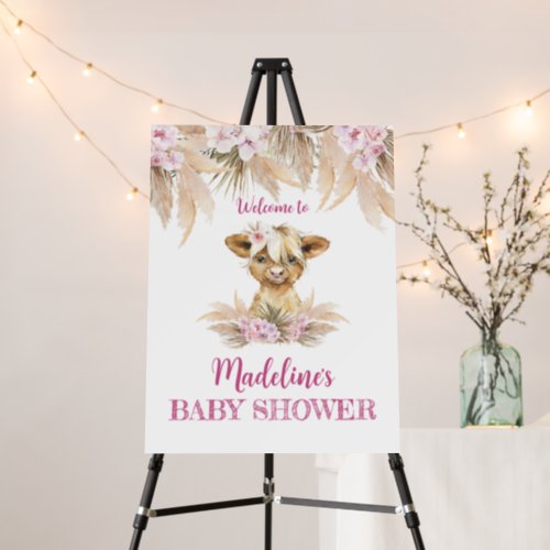 Floral Highland Cow Baby Shower Welcome Foam Board