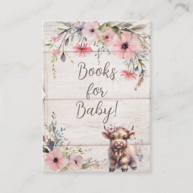 Floral Highland Cow Cute Adorable Books for Baby Enclosure Card (Front)