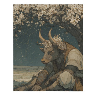 Floral Highland Cow Dreamy Vintage Art Faux Canvas Print