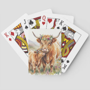 Floral Highland Cow Mother & Calf Rustic Farmhouse Poker Cards