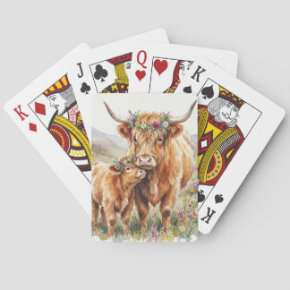 Floral Highland Cow Mother & Calf Rustic Farmhouse Poker Cards