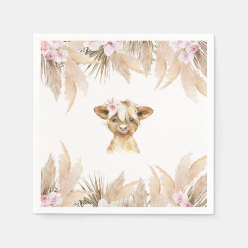 Floral Highland Cow Napkins