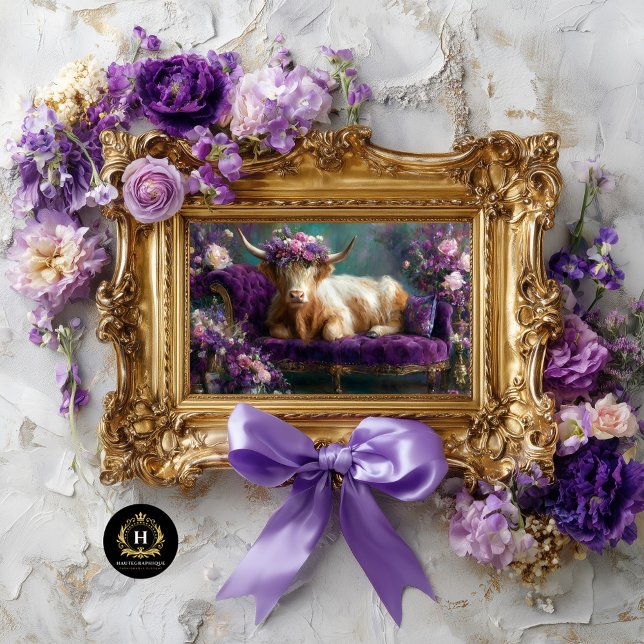 Floral Highland Cow on Purple Chaise Decoupage Tissue Paper (Creator Uploaded)