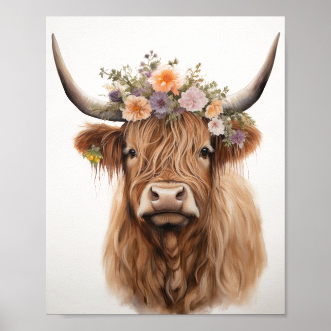 Floral Highland Cow Poster (Front)