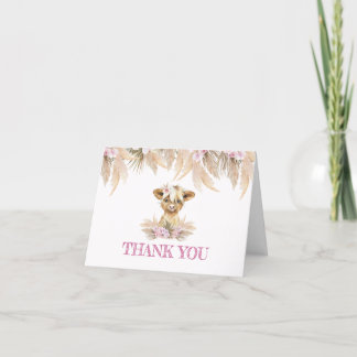 Floral Highland Cow Thank You Card