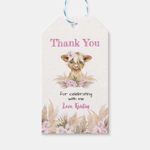 Floral Highland Cow Thank You Favor Gift Tags