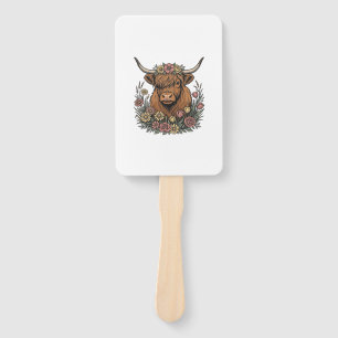 Floral Highland Cow Vintage Engraving Design_1 Hand Fan