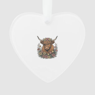 Floral Highland Cow Vintage Engraving Design_1 Ornament