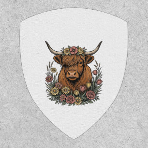 Floral Highland Cow Vintage Engraving Design_1 Patch