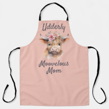 Floral highland cow watercolor apron