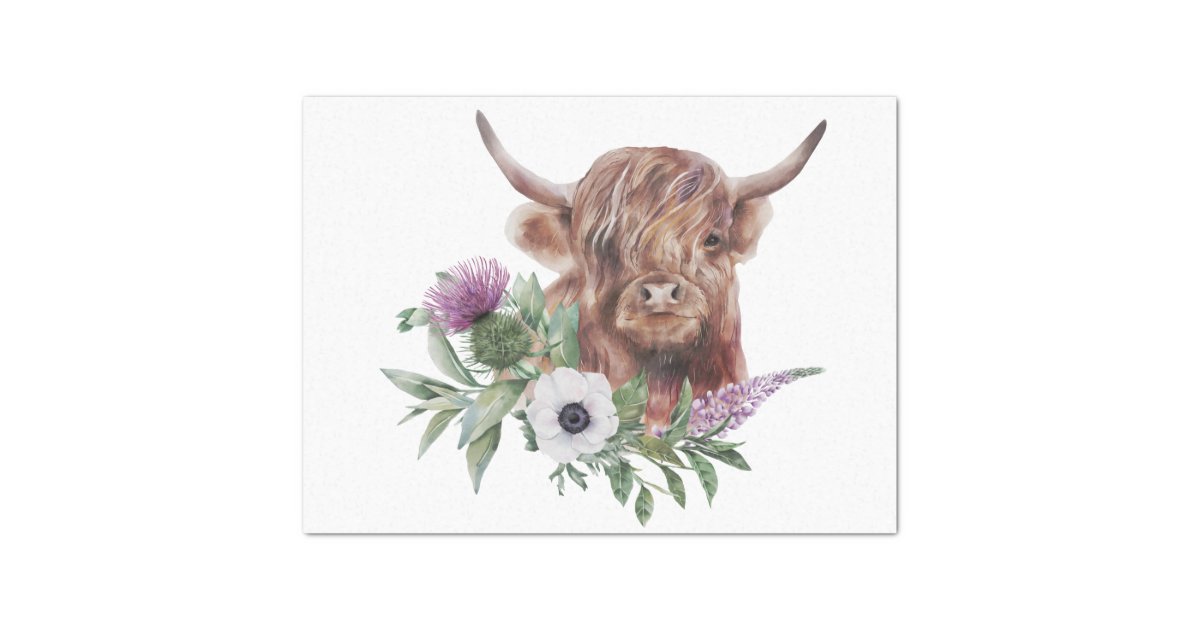 AnyDesign Boho Floral Highland Cow Tissue Paper 100 Sheet Watercolor Flower  Art Tissue Farmhouse Cute Cow Wrapping Paper for DIY Crafts Gift Packing