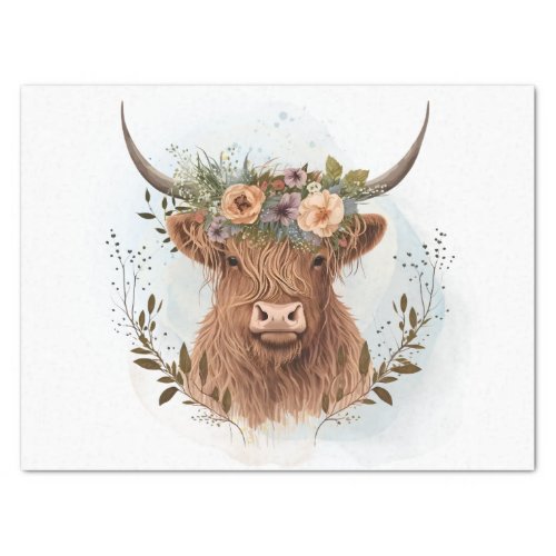 Floral Highland Cow Watercolor Tissue Paper