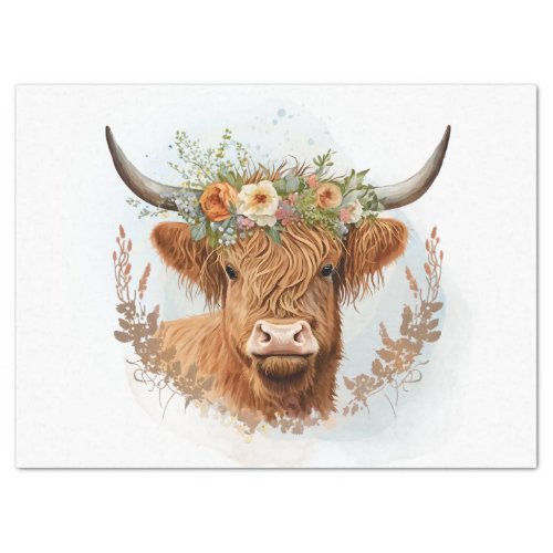 Floral Highland Cow Watercolor Tissue Paper