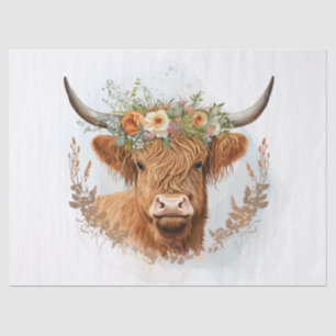Floral Highland Cow Watercolor Tissue Paper