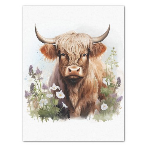 Floral Highland Cow Watercolor Tissue Paper