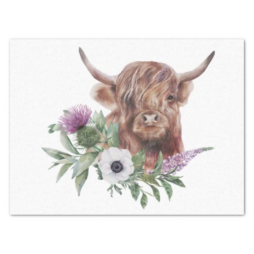 Floral Highland Cow Watercolor Tissue Paper