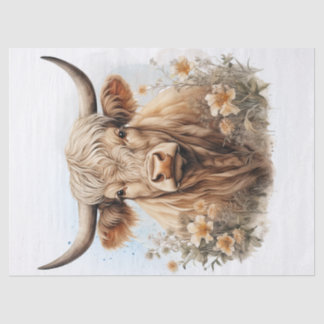 Floral Highland Cow Watercolor Tissue Paper