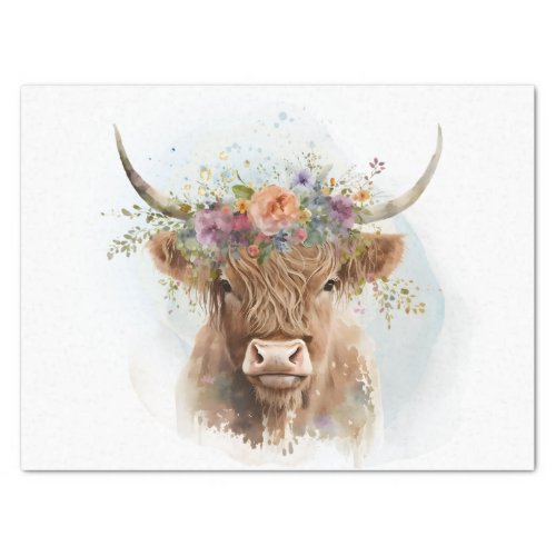 Floral Highland Cow Watercolor Tissue Paper