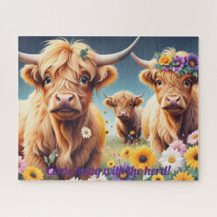 Floral Highland Cows 16 x 20 Jigsaw Puzzle