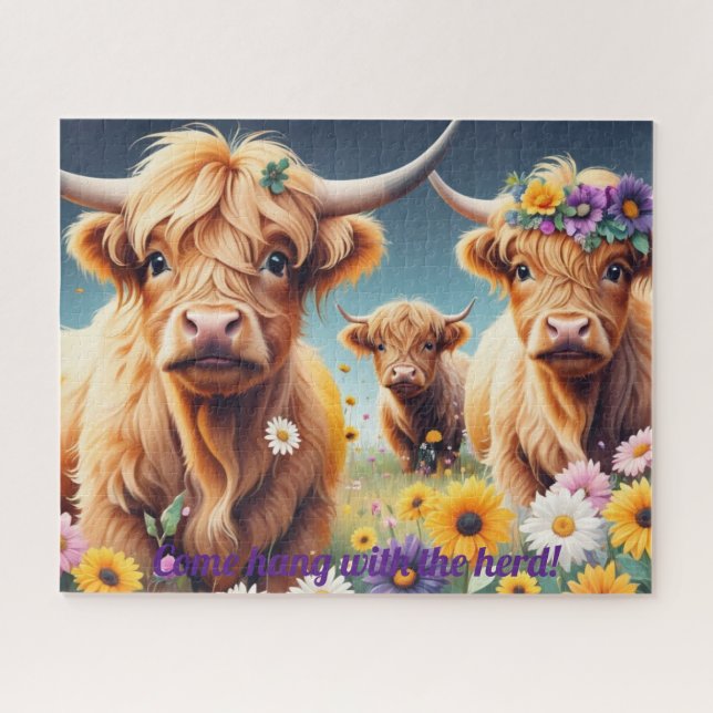 Floral Highland Cows 16 x 20 Jigsaw Puzzle (Horizontal)