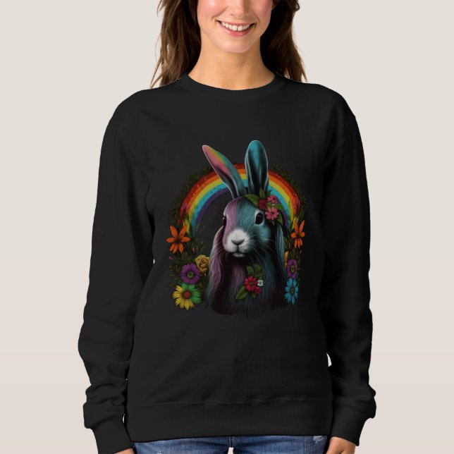 Floral Hippie Groovy Retro Easter Bunny Spring Flo Sweatshirt (Front)
