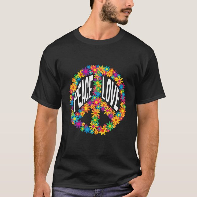 Floral Hippie Peace Sign Gift Peace T-Shirt (Front)