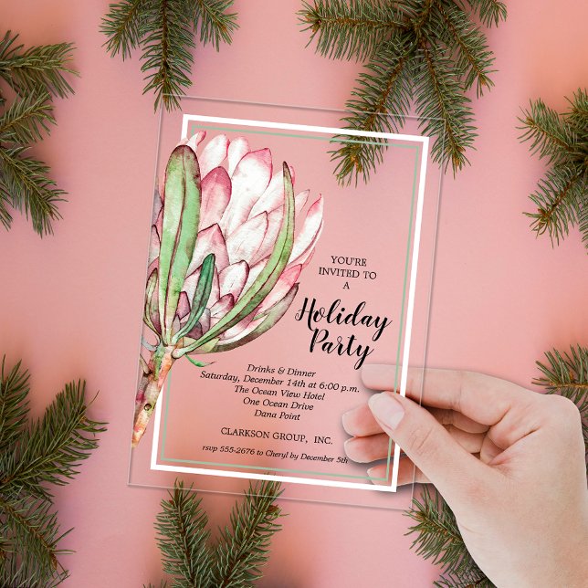 Floral Holiday Christmas Party Acrylic Invitations (Tropical floral holiday ACRYLIC Christmas party invitations)