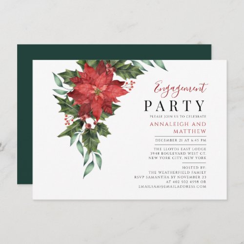 Floral Holiday Engagement Party Mistletoe Berries Invitation